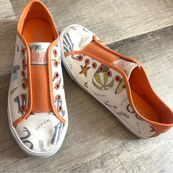 Coach Shoes Coach Poppy Beach Print Orange Slipon Canvas
